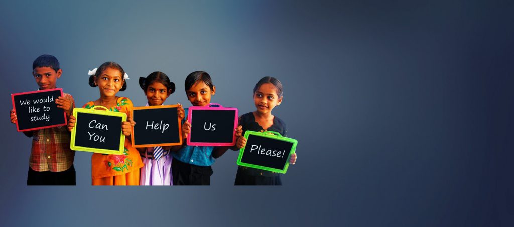 Children holding boards: We would like to study. Can you help us please!